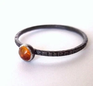 Amber Sterling Silver Stacking Ring Size 6.5 Oxidized - Picture 1 of 3