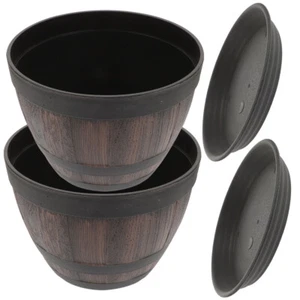 2 Sets Entwässerung Loch Blumentöpfe Nachahmung Holz Retro Pflanzen Töpfe - Picture 1 of 17