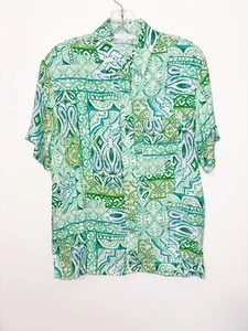 Olivaceous Top mit Knopfleiste Größe Small polynesisches Muster blau grün weiß - Bild 1 von 4