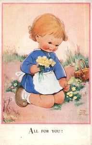 All For You girl raccoglie fiori firmato artista Mabel Lucie Attwell #4181 - Foto 1 di 2