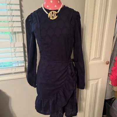 Vestido informal J Crew para mujer talla XS azul marino manga abullonada ag792 Foto 1 de 4