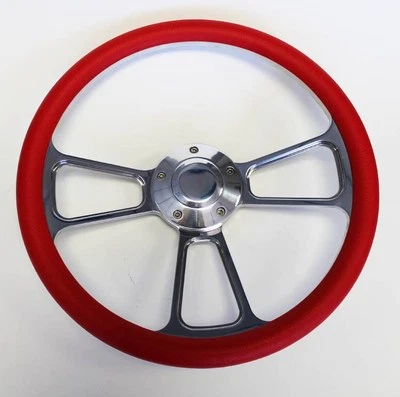 Volante Bronco F100 F150 F250 F350 14" rojo y plato poco profundo Billet  Foto 1 de 4