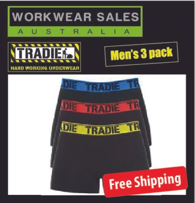 TRADIE UNDIES MENS, 3 PACK, TRUNK BRIGHTS, FREE AUS SHIPPING underwear, MJ1194WK - image 1 of 2