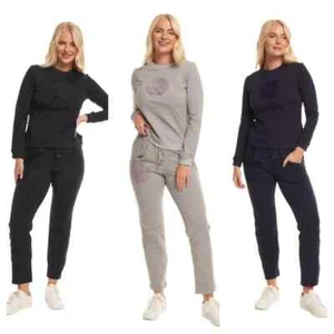 Ladies 2 Piece Crew Neck Cotton Tracksuit Gym Jogging Sweatshirt Set Size S-XL - Picture 1 of 16