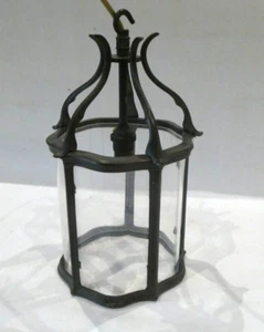 Vintage Hall Lantern Brass Serpentine Glass Lamp Light Shade - Picture 1 of 7