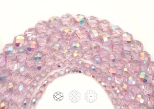 Czech Glass Fire Polished Round Faceted Beads in Crystal Pink Shimmer AB coated - Picture 1 of 8