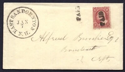 US 1857 SC. #26 TIED "PAID" TWICE EAST SANBORNTON, N.H. BALLOON CANCEL - Image 1 of 2