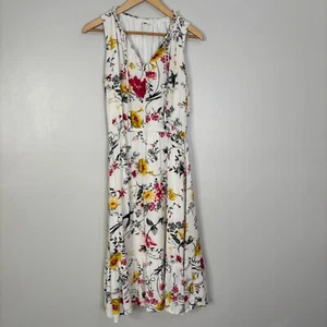 Old Navy Midi Dress Medium Tall White Floral Sleeveless Tie-Neck Elastic Waist - Picture 1 of 8