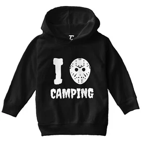 I Love Camping - Voorhees Horror Movie Halloween Mask Toddler/Youth Hoodie - Picture 1 of 12