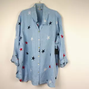 John Mark Embroidered Linen Tunic Top Women's Plus Size 3X Blue Stars Patriotic - Picture 1 of 10