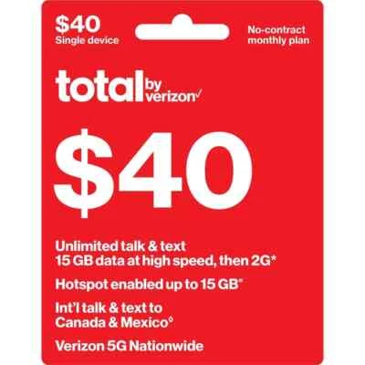 TOTAL WIRELESS  Prepaid $40 Refill Top-Up Prepaid Refill ,PIN / RECHARGE - Image 1 of 3