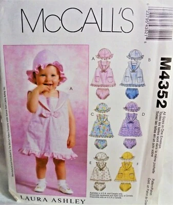 McCall's M4352 Infants' Dresses,Hat,Panties pattern/sizes S-M-L-XL/New-2004 - Image 1 of 3