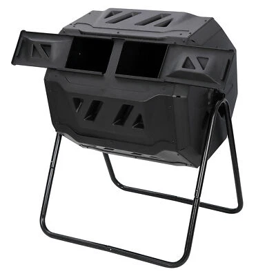 Cubo de compost exterior doble cámara volteo grande 43 galones vaso negro Foto 1 de 4
