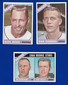 3 BRAVES LOT 1966 TOPPS 84 168 184 BEAUCHAMP KELLEY RC OSINSKI DENIS MENKE VGEX - Picture 1 of 2