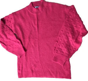 NWT CeCe Hot Pink Long Sleeve Knit Mock Neck Sweater Size S MSRP $89! - Picture 1 of 6