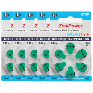 ZeniPower Size 675P MF Cochlear Batteries 1.4V Size 675P Implant Plus (30 Pack) - Picture 1 of 5
