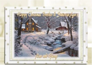 Personalised Christmas Card Snow Scene Brother Sister Mum Dad Friend Daughter - Picture 1 of 2