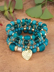 4pcs/set Bohemian Graphic Heart Charm Blue Beaded Bracelet Creative Jewelry for - Picture 1 of 8
