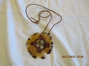 Leather & Feather Necklace Statement No Metal or Stone - Picture 1 of 3