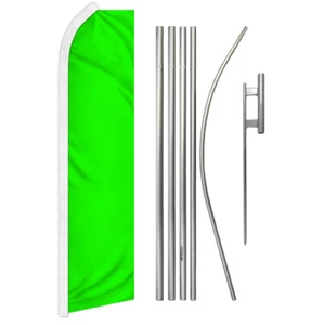 Solid Color Neon Green Advertising Swooper Feather Flutter Flag & Pole Kit Green - Picture 1 of 9