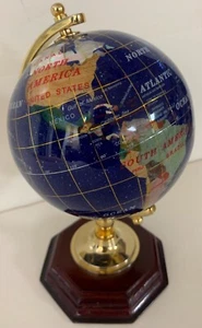 o'o'o . Inlaid MINERAL . Gem Stones . WORLD GLOBE . Wood Base . 8 inches Tall - Picture 1 of 9