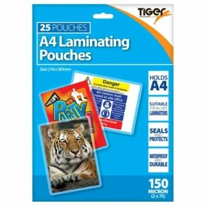 25x Tiger A4 Laminierfolien Kaschiermaschine Blätter Hüllen Taschen 150 Mikron - Bild 1 von 1