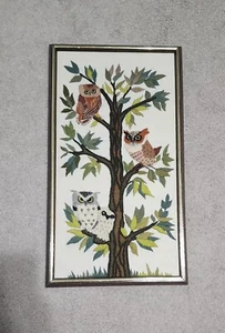 Vintage große 60er Eulen Im A Tree Crewel Stickerei Boho Chic gerahmte Kunst - Bild 1 von 9