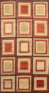 Modern Geometric Gabbeh Checked Oriental Area Rug Hand-knotted Wool 6x11 Carpet - Picture 1 of 18