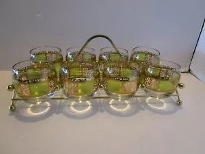 Vintage Culver Glass Roly Poly Prado 9 Pc. Metal Holder 14 Oz. 1960's MCM - Picture 1 of 12
