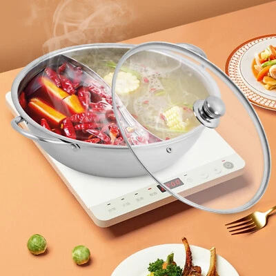 [Ø 28cm Edelstahl HOT POT ] Topf mit 2 Kammern / Feuertopf / Shabu Shabu &Deckel - Bild 1 von 4