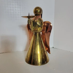 Vintage 9.5" Handmade Brass & Copper Angel Christmas Candle Holder - Picture 1 of 5