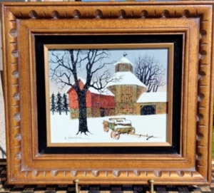Vintage 1968 Signed H. Hargrove Cabin Snow Landscape Original Oil Painting - Picture 1 of 14