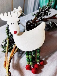 vtg Pier 1 White Metal Reindeer HOLIDAY Ornament Dangle Legs Spring Head NEW - Picture 1 of 1