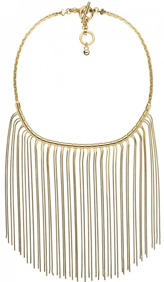 MICHAEL KORS SEASIDE LUXE GOLD TONE STAINLESS STEEL FRINGE BIB NECKLACE MKJ2690 - Image 1 of 1