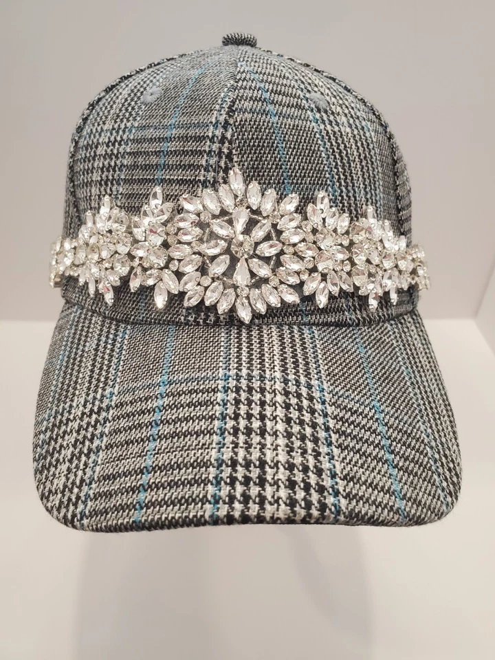 Gorra de baile negra a cuadros con detalle de diamantes de imitación para mujer nueva otoño invierno Foto 1 de 4