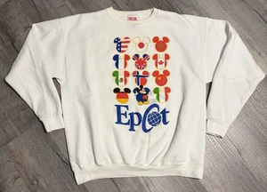Vintage Disney Sweatshirt Mens XL White Mickey Mouse Flag Country Epcot Center - Picture 1 of 13
