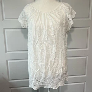 Ösen Kleid weiß Kurzarm Freizeit Sommer Strand Umstand Bluse - Bild 1 von 7