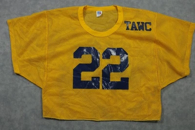 复古 Russell 运动橄榄球球衣男式中号黄色网眼练习 22 90 年代 — 第 1/4 张图片