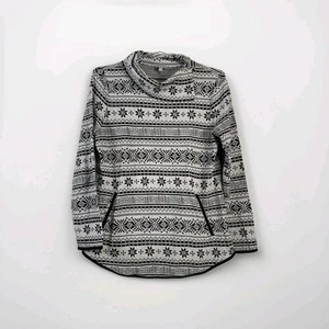 T by Talbots Sweater Womens Medium Gray Fair Isle Cowl Neck Kangaroo Pocket - Picture 1 of 11