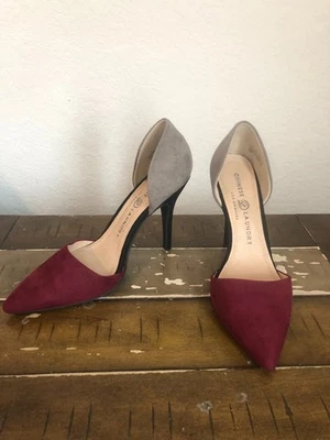 CHINESE LAUNDRY Tacones de aguja de gamuza bloques de colores D'Orsay rojo gris talla EE. UU. 8,0 Foto 1 de 4