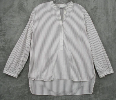 Nordstrom Signature Shirt Womens Small White Burgundy Stripe Popover High Low - Image 1 of 4