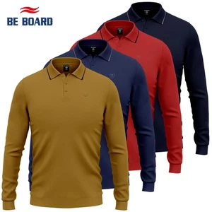 Polo uomo manica lunga 100% caldo cotone jersey BE BOARD S M L XL XXL 3XL - Foto 1 di 10