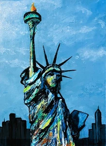 Freiheitsstatue NY, ORIGINAL ACRYL, 12"X16" GALERIE WRAP LEINWAND, SIGNIERT COA  - Bild 1 von 2
