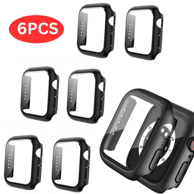 6pcs Case + Glass for Apple Watch Series 1 2 3 4 5 6 7 38mm 40mm 41mm 42mm 44mm - Image 1 of 4
