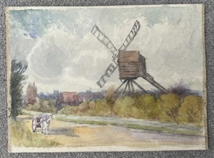 Aquarell Antik Windmühle Pferdewagen Landschaft Englisch Sommer Pastoral Geschichte - Bild 1 von 13