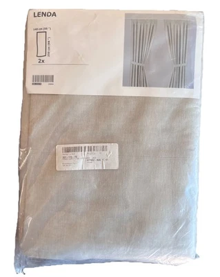 Two Ikea Bc LENDA Curtains 2 Panels w/Ties Cotton 55" x 98” Sand Tan Beige NEW - Image 1 of 4
