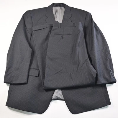 Calvin Klein 44R 38x30 Black Striped 100% Wool Mens Jacket Pants Suit - Image 1 of 4