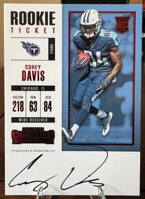 2017 Panini Contenders Ticket RPS Red Zone Corey Davis #328 Rookie Auto RC - Image 1 of 2