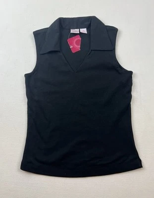 Vtg NOS Xhileration Y2K Black Womens Slvless Knit Top S/M V-neck Collar Grunge - Image 1 of 4