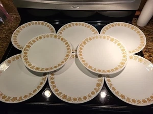 Juego de 8 platos de cena vintage Corelle Pyrex Butterfly Gold 10 1/4" MCM - Imagen 1 de 7